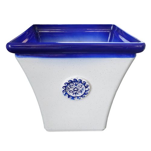 Seville Square Plant Pot in Blue and White