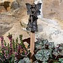 Antique Bronze Fairy Sitting on a Tree Stump Cane Companion
