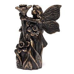 Antique Bronze Fairy holding a Daffodil Cane Companion