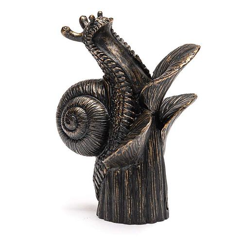 Antique Bronze Snail on a Hosta Cane Companion