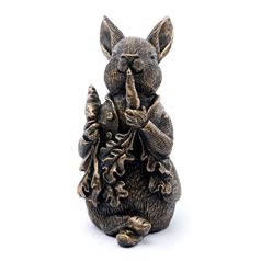 Beatrix Potter's Bronze Peter Rabbit Eating Radishes Cane Companion