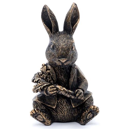 Beatrix Potter's Bronze Peter Rabbit Holding A Carrot Cane Companion