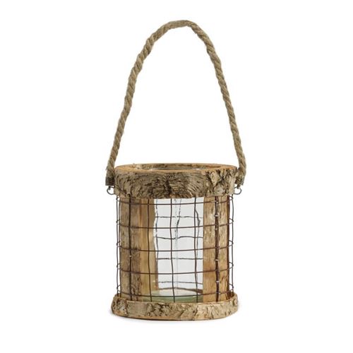 Rustic Birch Hanging Lantern for Candles