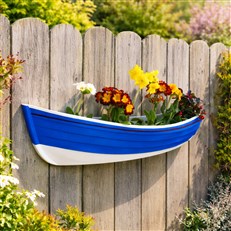 Nautical Blue Boat Wall Planter - Fibreglass Hanging Cobble Boat for Garden & Home Decor