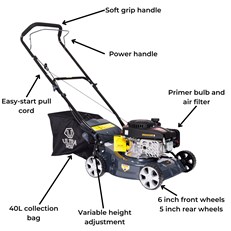 Callow Premium Petrol Lawn Mower - 41cm Cutting Width - Powerful 4 Stroke 123cc Loncin OHV Engine with adjustable cutting heights