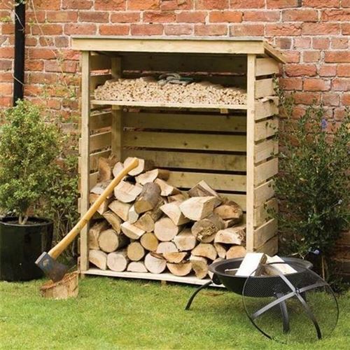 Firewood Log Store with Kindling Shelf