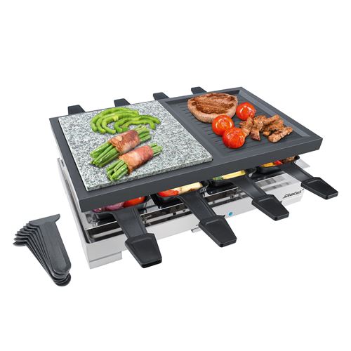Steba RC88 Delux Multi Raclette with Stone and Cast Griddle for 8 – Black /Stainless Steel Stone Grill Plate, Non-stick Coated Aluminium Cast Plate | Cooking Equipment