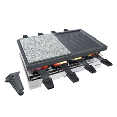 Steba RC88 Delux Multi Raclette with Stone and Cast Griddle for 8 – Black /Stainless Steel Stone Grill Plate, Non-stick Coated Aluminium Cast Plate | Cooking Equipment