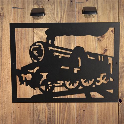 Large Steam Train Engine Garden Wall Art and Twin Solar Light