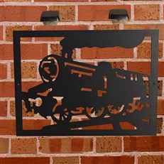 Large Steam Train Engine Garden Wall Art and Twin Solar Light