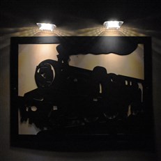 Large Steam Train Engine Garden Wall Art and Twin Solar Light