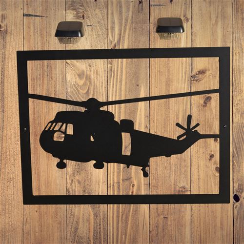 Premium Large Sea King Helicopter Garden Wall Art and 2 Solar Lights Military Theme