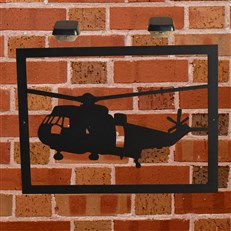 Premium Large Sea King Helicopter Garden Wall Art and 2 Solar Lights Military Theme