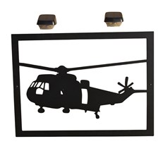 Premium Large Sea King Helicopter Garden Wall Art and 2 Solar Lights Military Theme