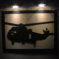 Premium Large Sea King Helicopter Garden Wall Art and 2 Solar Lights Military Theme