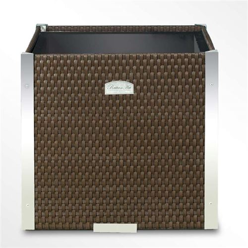 Poly Rattan Cube Planter with Decorative Aluminium Trim