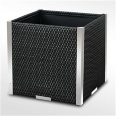 Poly Rattan Cube Planter with Decorative Aluminium Trim