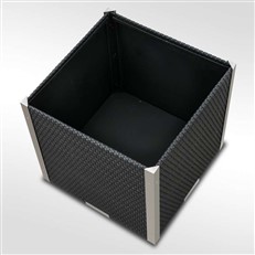 Poly Rattan Cube Planter with Decorative Aluminium Trim