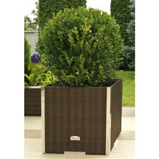 Poly Rattan Cube Planter with Decorative Aluminium Trim