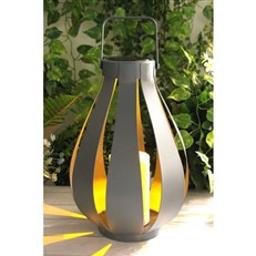 Silver Solar Pear Shaped Garden Outdoor Lantern with LED Candle 