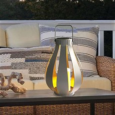 Silver Solar Pear Shaped Garden Outdoor Lantern with LED Candle 