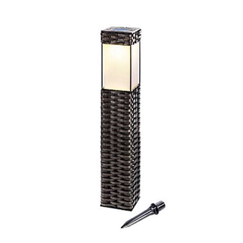 Rattan Effect Square Garden Solar LED Bollard Light 