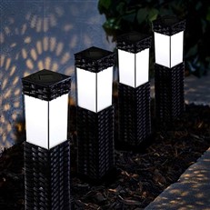 Rattan Effect Square Garden Solar LED Bollard Light 