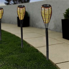 Brown Rattan Effect Solar LED Garden Torch 