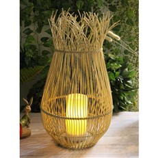 Rattan Effect Garden Outdoor Solar Lantern with LED Candle 