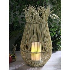 Rattan Effect Garden Outdoor Solar Lantern with LED Candle 