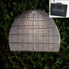 Outdoor Solar LED Pendant Light with Grey Rattan Effect Shade