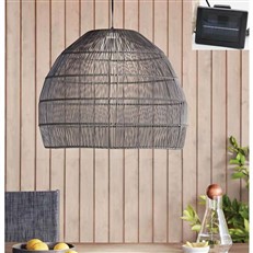 Outdoor Solar LED Pendant Light with Grey Rattan Effect Shade