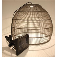 Outdoor Solar LED Pendant Light with Grey Rattan Effect Shade