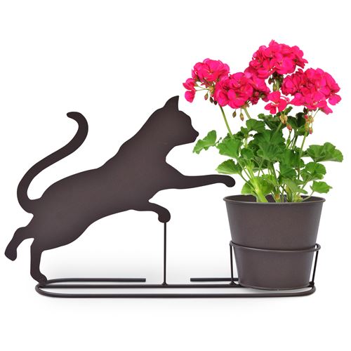 Playful Kitten Silhouette Plant Pot