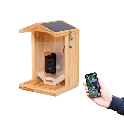 Solar Powered Wooden Bird Feeder with AI Bird Detection Smart WIFI Camera