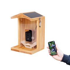 Solar Powered Wooden Bird Feeder with AI Bird Detection Smart WIFI Camera