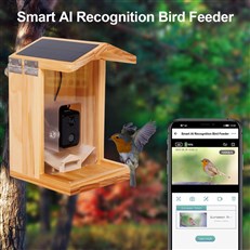 Solar Powered Wooden Bird Feeder with AI Bird Detection Smart WIFI Camera