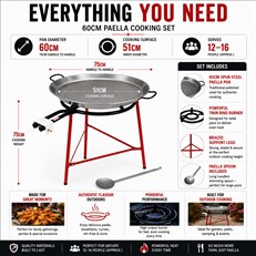 60cm Paella Pan with Legs, Burner and Spoon