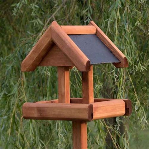 Rustic Bird Table with Slate Roof